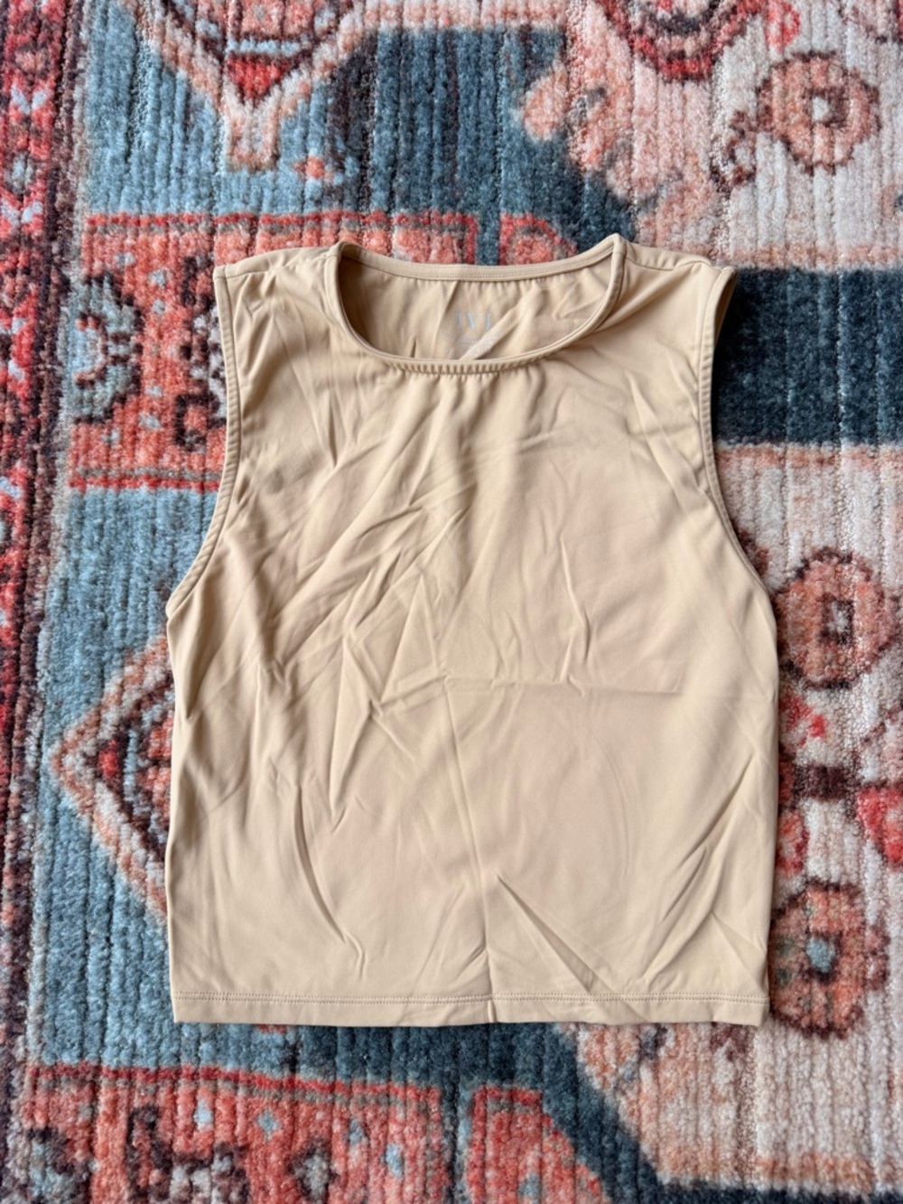 IVL Sleeveless Crewneck Crop Top in Beige